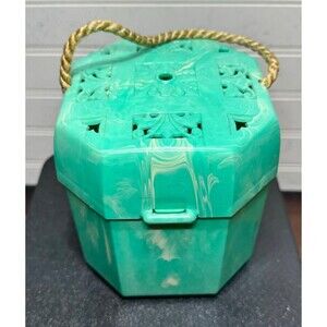 Vintage Hommer Turquoise aqua Plastic Yarn Caddy Embossed Sewing Box